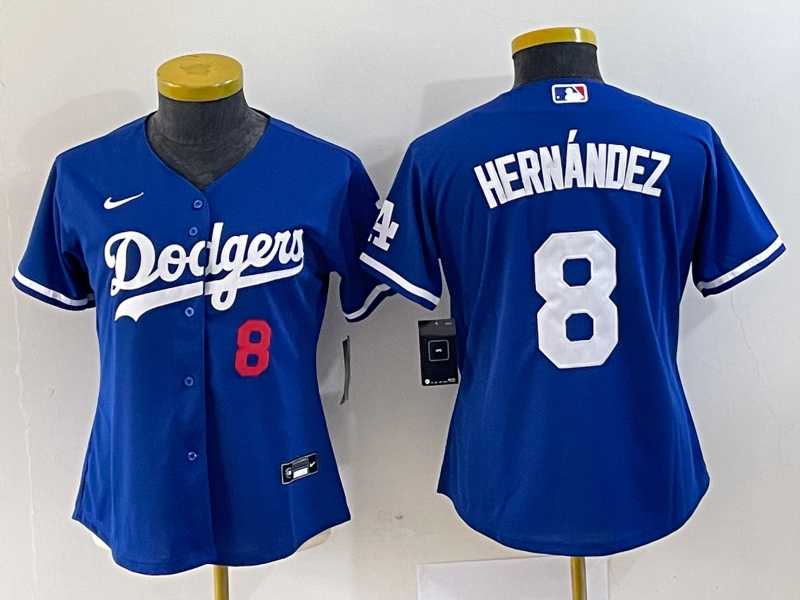 Womens Los Angeles Dodgers #8 Kike Hernandez Number Blue Stitched Cool Base Nike Jersey->mlb womens jerseys->MLB Jersey